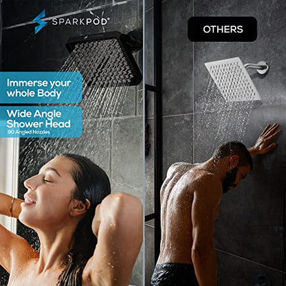 SparkPod Rain Shower Head, 8 Inch Square, Midnight Black Matte Finish | High Pressure Shower Heads, 90 Nozzles, Adjustable Showerhead, No Tools Needed, Universal Connection - color: Midnight Black Matte, style: 8 Inch Square