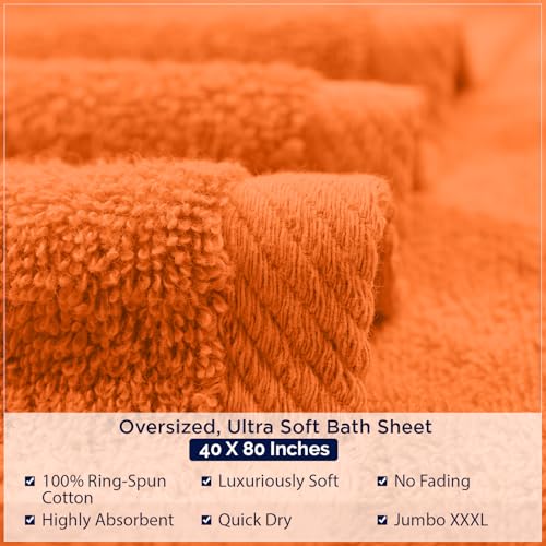 DAN RIVER Pack of 1 Jumbo Bath Sheet 40x80 Inches, Soft Fluffy Bath Sheets Towels for Adults, Quick Dry Shower Towels - Orange - color: Orange