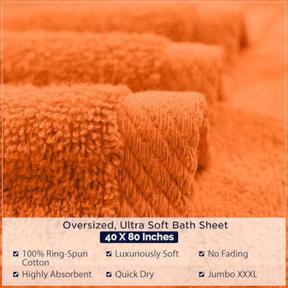 DAN RIVER Pack of 1 Jumbo Bath Sheet 40x80 Inches, Soft Fluffy Bath Sheets Towels for Adults, Quick Dry Shower Towels - Orange - color: Orange