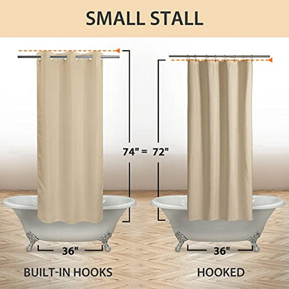 River Dream Stall Size No Hook Beige Shower Curtain Soft Microfiber - 36" Wide Small Fabric Shower Curtain Set for Narrow Stall, Waterproof & Washable, Bottom Magnets, Beige, 36x74 - color: Beige, size: 36"W x 74"L (Pack of 1)