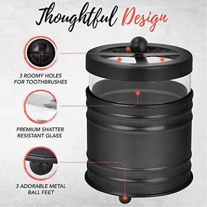 Autumn Alley Farmhouse Matte Black Bathroom Accessories Set (4 PCS) - Lotion Soap Dispenser, Black Toothbrush Holder Set, 2 Glass Apothecary Jars (Qtip Holder) - Rustic Bathroom Accessories Set