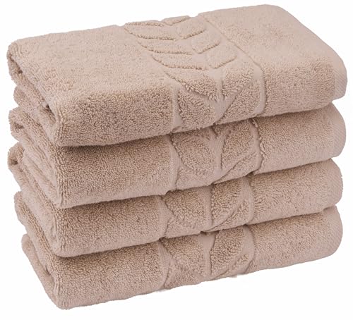 BAGNO MILANO Organic Turkish Cotton Bath Towels, Hand Towels - Premium Jacquard Collection, Certified Organic Cotton Towel Set (Latte, Hand Towel Set of 4) - color: Latte, size: Hand Towel Set of 4