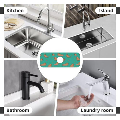 Cute Capybara Play Eat Food Kitchen Sink Splash Guard Faucet Mat Super Absorbent Fast Drying Mat Sink Gadgets-Fast Drying Pad Sink Mat For Kitchen Bathroom (15" X 5.5" ) - color: Cute Capybara