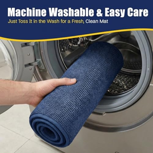 Muddy Mat® CloudStep Bathroom Rugs 2 Piece Set, Non Slip Bath Mats for Bathroom, Absorbent Memory Foam Chenille, Machine Washable Quick Dry Toilet Rug Set, Navy Blue 20"x30" + 20"x20" U-Shaped - color: Navy Blue
