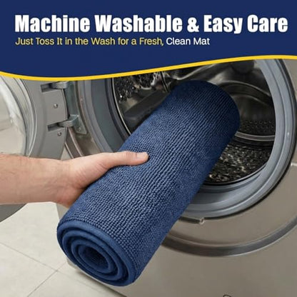 Muddy Mat® CloudStep Bathroom Rugs 2 Piece Set, Non Slip Bath Mats for Bathroom, Absorbent Memory Foam Chenille, Machine Washable Quick Dry Toilet Rug Set, Navy Blue 20"x30" + 20"x20" U-Shaped - color: Navy Blue