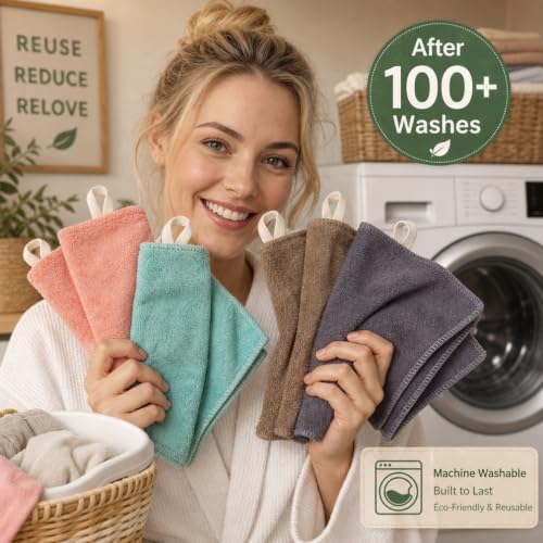Nugilla Makeup Remover Cloth 12 x 12 Inch, Reusable Makeup Remover Towels for Washing Face, 8 Pack Washable Microfiber Face Cloth Fast Drying Washcloth, Grey - color: Grey