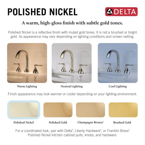 DELTA FAUCET Cassidy Widespread Bathroom Faucet 3 Hole, Bathroom Sink Faucet, Metal Drain Assembly, Polished Nickel 3597LF-PNMPU - color: Polished Nickel