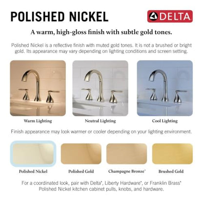 DELTA FAUCET Cassidy Widespread Bathroom Faucet 3 Hole, Bathroom Sink Faucet, Metal Drain Assembly, Polished Nickel 3597LF-PNMPU - color: Polished Nickel
