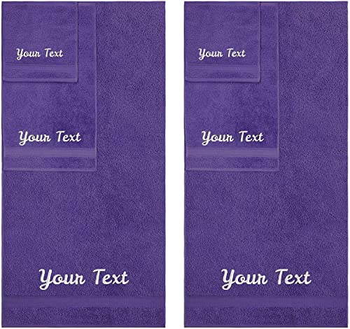 Personalized Towels, Hotel & Spa Quality, Super Soft, Highly Absorbent, Bathroom Sets, 100% Cotton Monogrammed towels 6 Piece Towel Set, Includes 2 Bath Towels, 2 Hand Towels, 2 Washcloths, Purple - color: Purple, size: 6 Pieces Towel Set