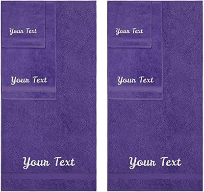 Personalized Towels, Hotel & Spa Quality, Super Soft, Highly Absorbent, Bathroom Sets, 100% Cotton Monogrammed towels 6 Piece Towel Set, Includes 2 Bath Towels, 2 Hand Towels, 2 Washcloths, Purple - color: Purple, size: 6 Pieces Towel Set