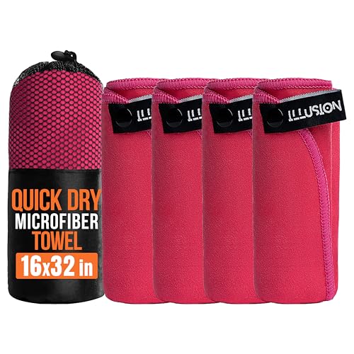 illusion Small Microfiber Gym Towels for Men and Women Active Sports (32" L x 16''W)-Lightweight Quick Dry Gym Towel for Sweat-Workout Towels Ideal for Yoga, Camping, Running, and Outdoor Activities - color: Blush Pink, size: 32x16 in - Pack of 4