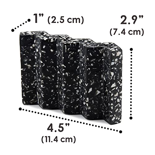 Tapeera Zig Zag Terrazzo Stone Soap Dish for Bathroom Sink - Concrete Soap Saver for Bar Soap Holder for Shower - Sponge Holder - Self Draining Soap Dish Holder - Kitchen Soap Tray (Black) - color: Black