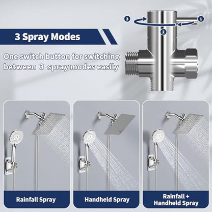 Airlex Shower Head Rain Shower Head with Handheld Spary, High Pressure Rainfall Showerhead and 4 Modes Handheld Shower Heads Built-in Power Wash with 71 Inch Stainless Steel Hose, 10'' Sliver - color: Silver, size: 10 Inch