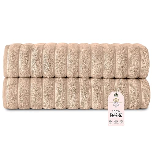 Classic Turkish Towels CTT Premium 2 Pack Bath Towels Set, Made with 100% Turkish Cotton, Spa & Hotel, Quick Drying Towels, Absorbent & Comfy | 27"x54" (Almond Beige) - color: Almond Beige, size: 2-Piece Bath Towel Set