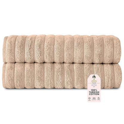 Classic Turkish Towels CTT Premium 2 Pack Bath Towels Set, Made with 100% Turkish Cotton, Spa & Hotel, Quick Drying Towels, Absorbent & Comfy | 27"x54" (Almond Beige) - color: Almond Beige, size: 2-Piece Bath Towel Set