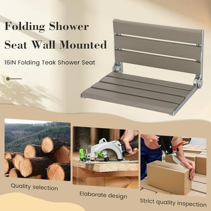 Wall Mounted Shower Seat - 16IN Shower Benches for Inside Shower with 400LB Capacity, Fold Down Shower Seat for Elderly, Disabled & Pregnant Women, Non-Slip Grey Shower Chair, [2026 New Upgrade] - color: Grey