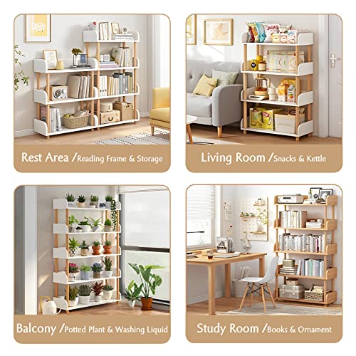 4-Tier Wooden Open Bookcase, Warm White | Modern Display Bookshelf with Top Edge, Solid Wood Frame, Home and Office Storage - color: Warm White, size: 4-tier