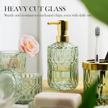 Bathroom Accessory Set 5 Pcs, Glass Bathroom Set Include Soap Dish, Toothbrush Holder, Mousewash Cup, Soap Dispenser, Cotton Swab Jar, Green - color: Green, style: 5 Pack