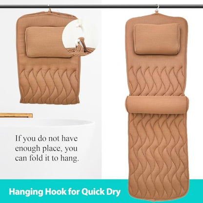 AEROiVi Full Body Bath Pillow Adjustable Lumbar Pillow 14 Suction Cup Brown | Relaxing Soft Bathtub Cushion with laundry bag 3D Air Mesh Fit Any Tub Bathroom Accessories Washable Quick-Dry - size: 50 inch Brown