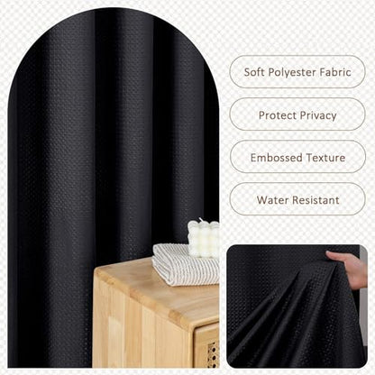 Black Stall Shower Curtain 36 x 72 Inch, Textured Soft Fabric Waffle Narrow Size Modern Shower Small Curtain for Bathroom Hotel, Machine Washable, Water Resistant, 36Wx72L Inches - color: Black, size: 36"W x 72"L (Pack of 1)