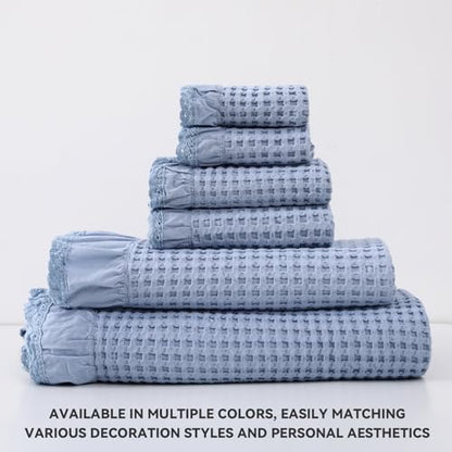 Luxury 100% Cotton Towel Set – 8 Piece Bathroom Towel Set (2 Bath Towels, 2 Hand Towels, 4 Washcloths) – Soft & Absorbent Towels for Bathroom (Blue) - color: Blue