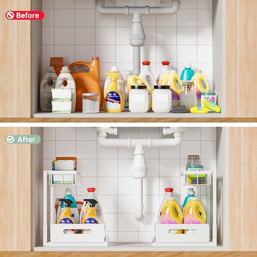 Under Sink Organizer and Storage, Slide Out Cabinet Organizer, Pull Out Sink Shelf for Kitchen Bathroom Laundry, 1 Pack White