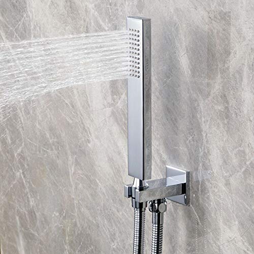 Brass Chrome Hand Held Shower Head With Wall Connector and Hose Set | Modern Square Single Function Handheld Shower Sprayer Wand And Fixed Solid Metal Holder 1.5 Meter Length Shower Hose - color: Chrome handheld set