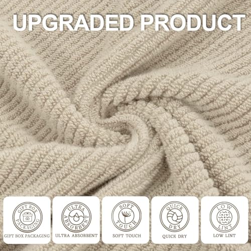 VOOVA & MOVAS 3PC Towel Set, 100% Cotton, Light Tan | 1 Large Bath 30x56 In, 1 Hand 18x28 In,1 Wash Cloth 13x13 In, Quick Dry, Soft, Thick, Bathroom Essentials - color: Tan - Beige, size: 3 PC Bathroom Towel Set