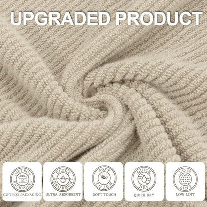 VOOVA & MOVAS 3PC Towel Set, 100% Cotton, Light Tan | 1 Large Bath 30x56 In, 1 Hand 18x28 In,1 Wash Cloth 13x13 In, Quick Dry, Soft, Thick, Bathroom Essentials - color: Tan - Beige, size: 3 PC Bathroom Towel Set