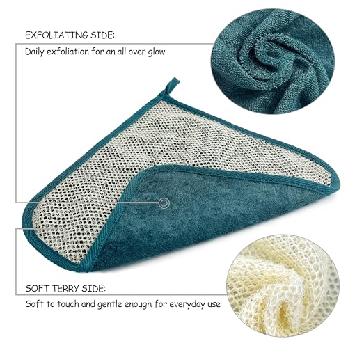 5 Pack Soft Weave Home Spa Bath Shower Exfoliating Massage Face Body Wash Cloths, Dual-Sided with Exfoliating Scrub and Soft Terry Cloth Towel
