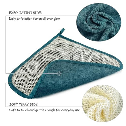 5 Pack Soft Weave Home Spa Bath Shower Exfoliating Massage Face Body Wash Cloths, Dual-Sided with Exfoliating Scrub and Soft Terry Cloth Towel