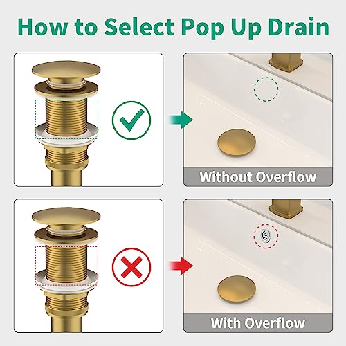 Bathroom Pop up Drain Without Overflow, Anti-Clogging Vessel Sink Drain Strainer, Pop Up Drain with Detachable Basket, Hair Catcher Bathroom Sink Drain Stopper(Brushed Gold, No Overflow) | Anti-Clogging Vessel Sink Drain Strainer, Pop Up Drain with Detach