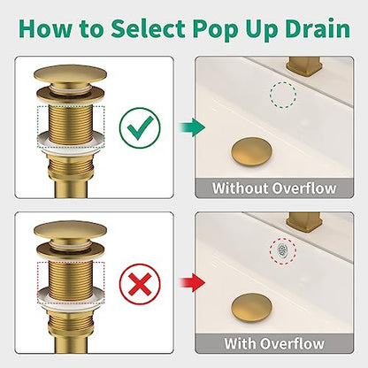 Bathroom Pop up Drain Without Overflow, Anti-Clogging Vessel Sink Drain Strainer, Pop Up Drain with Detachable Basket, Hair Catcher Bathroom Sink Drain Stopper(Brushed Gold, No Overflow) | Anti-Clogging Vessel Sink Drain Strainer, Pop Up Drain with Detach