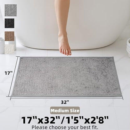 Grey Bathroom Rugs Non Slip Washable Quick Dry Ultra Thin Bath Mat | Bathroom Rugs Fit Under Door Low Profile Bath Mat, 17" × 32" - color: Grey, size: Medium(17"x 32")