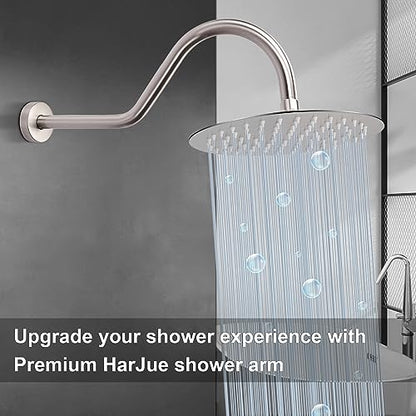 S Shaped Shower Arm, High Rise Shower Head Extension Pipe Standard 1/2" Connection with Flange, Awesome Shower Experience-Stainless Steel Bathroom Accessory(16 Inch J-S Shape, Brushed Nickel) - color: Brushed Nickel, style: 16" J Shape