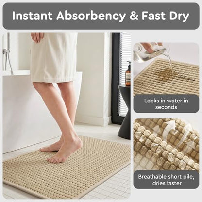 tchdio Bathroom Runner Rug, Absorbent Washable Thin Bath Mat, Non Slip Quick Dry Bath Rugs with Solid Rubber Backing, Low Profile Bath Mat, Beige, 24" x 70" - color: Beige, size: 5'10" x 2' (Rectangular)