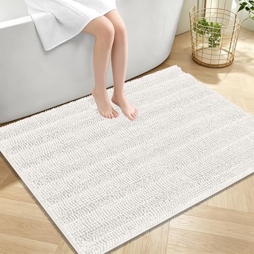OLANLY Thick Large Bathroom Rugs 40x32, Soft Chenille Bath Rugs, Ivory | Absorbent Striped, Rubber Backing, Machine Wash Dry, Bath Mats for Bathroom Floor, Tub and Shower, Home Decor Accessories - color: Ivory, size: 40" X 32"
