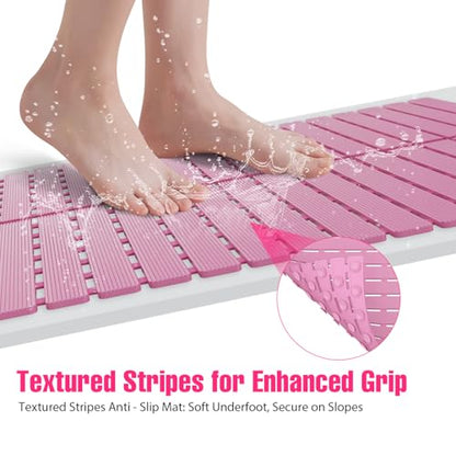 Shower Mat Non-Slip Bath Mat for Tub and Shower Stall,236 Suction Cups with Drain Holes, Quick Dry Machine Washable, Extra Grip for Stand Up Showers, Bathroom Essentials 24x24 Inch (Pink) - color: Pink
