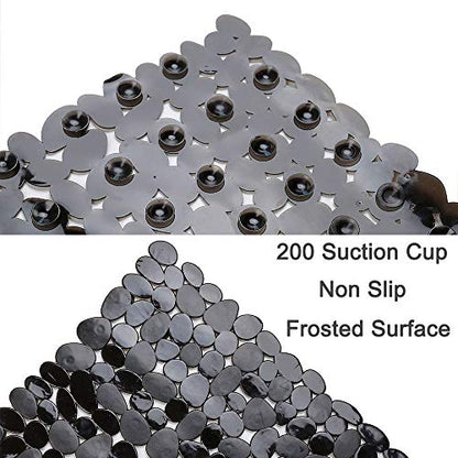 SONGZIMING Non-Slip Pebble Bathtub Mat Black 16 W x 35 L Inches (for Smooth/Non-Textured Tubs Only) Safe Shower Mat with Drain Holes, Suction Cups for Bathroom - color: Black