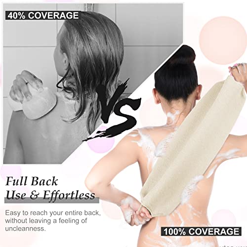 Moukeren Exfoliating Back Scrubber with Handles 4 Pack Nylon Back Exfoliator Extended Length Washers Scrubbers Stretchable Pull Strap Exfoliating Washcloth(Grey, Cream White) - color: Grey, Cream White