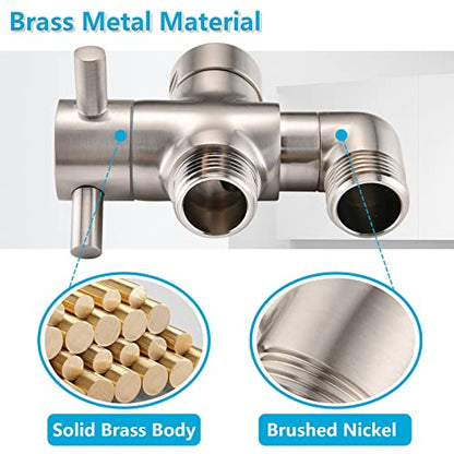 PDPBath Brass 3 Way Shower Arm Diverter Valve for Handheld Shower Head and Fixed Shower Head, G1/2 Universal Connection - Brushed Nickle - color: Brushed Nickel