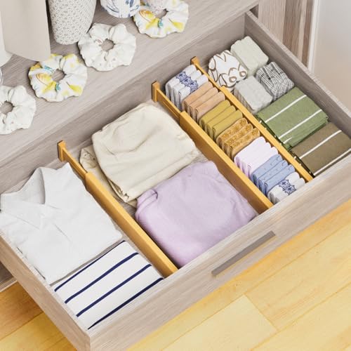 Bamboo Drawer Dividers Organizers, 2.56" High, 17"-21.8" Adjustable, 6 Pack | Expandable Separators, Great for Utensils, Kitchen, Bedroom, Dresser and Office Storage - style: bamboo-6Pack