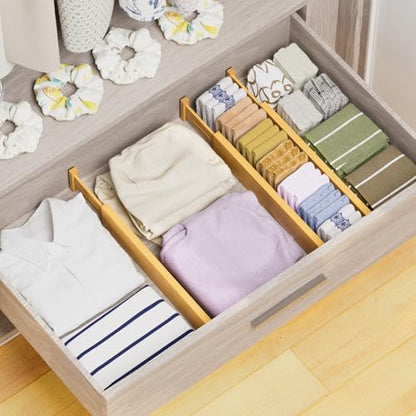 Bamboo Drawer Dividers Organizers, 2.56" High, 17"-21.8" Adjustable, 6 Pack | Expandable Separators, Great for Utensils, Kitchen, Bedroom, Dresser and Office Storage - style: bamboo-6Pack