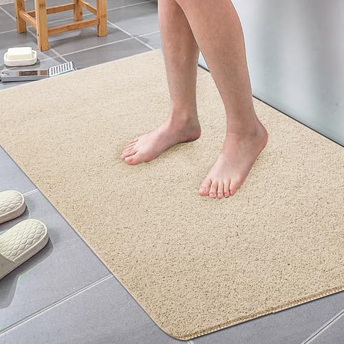 Extra Large Shower Mat, 58"x32" Large Shower Mat Non-Slip, Bathtub Mat Non-Slip, Quick Dry Bathtub Mats Soft PVC Loofah Trimmable Bathroom Rugs, Shower and Wet Areas for Tub and Bathroom, Light Khaki - color: Light Khaki, size: 58" x 32" (Rectangular)