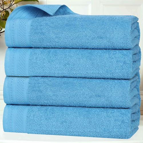 BLUENILEMILLS Honeycomb 500GSM, Textured Waffle Border, Highly Absorbent and Soft, Cotton Light to Medium Weight Bath Sheet Set of 2, Azure - color: Azure, size: Bath Sheet -2 PC