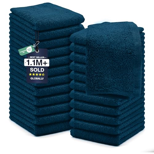 DAN RIVER 24 Pack Wash Cloths for Showering [12x12] - 100% Cotton Washcloths Premium Quality Flannel Face Cloths for Bathroom, Highly Absorbent and Soft Feel Wash Clothes, Blue Opal - color: Opal Blue, size: Wash Cloth (PK 24) - 12x12