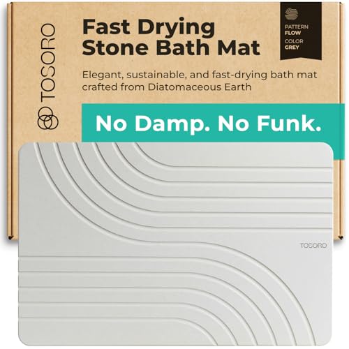 TOSORO - Stone Bath Mat Diatomaceous Earth Shower Mat Non-Slip Super Absorbent Diatomite Stone Bath Mats for Bathroom Floor Quick Drying Natural Easy to Clean (23.5 x 15) - Grey - color: Flow Grey, size: Pack of 1