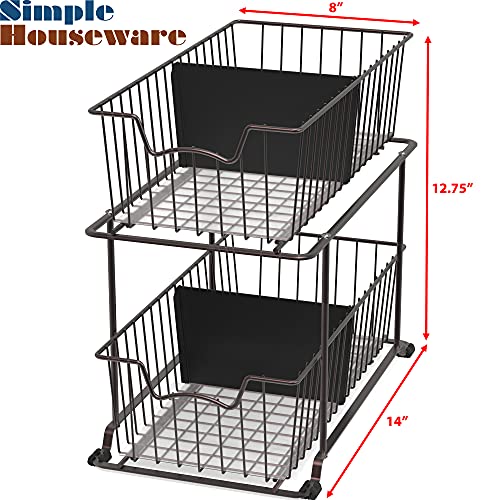 SimpleHouseware 2 Tier Cabinet Wire Basket Drawer Organizer, Brown - color: Brown
