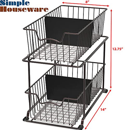 SimpleHouseware 2 Tier Cabinet Wire Basket Drawer Organizer, Brown - color: Brown
