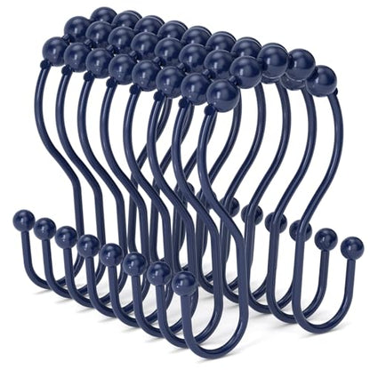 Bathway Shower Curtain Hooks, Shower Curtain Rings Rust Proof Navy Blue Double Hook Shower Curtain Hooks, 12 Pcs Shower Hooks for Shower Curtain, Shower Rings for Curtain, Metal Shower Rod Hooks - color: Navy Blue